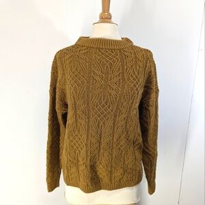 Garnet Hill Mustard Gold Linen Wool Blend Sweater High Neck M Autumn